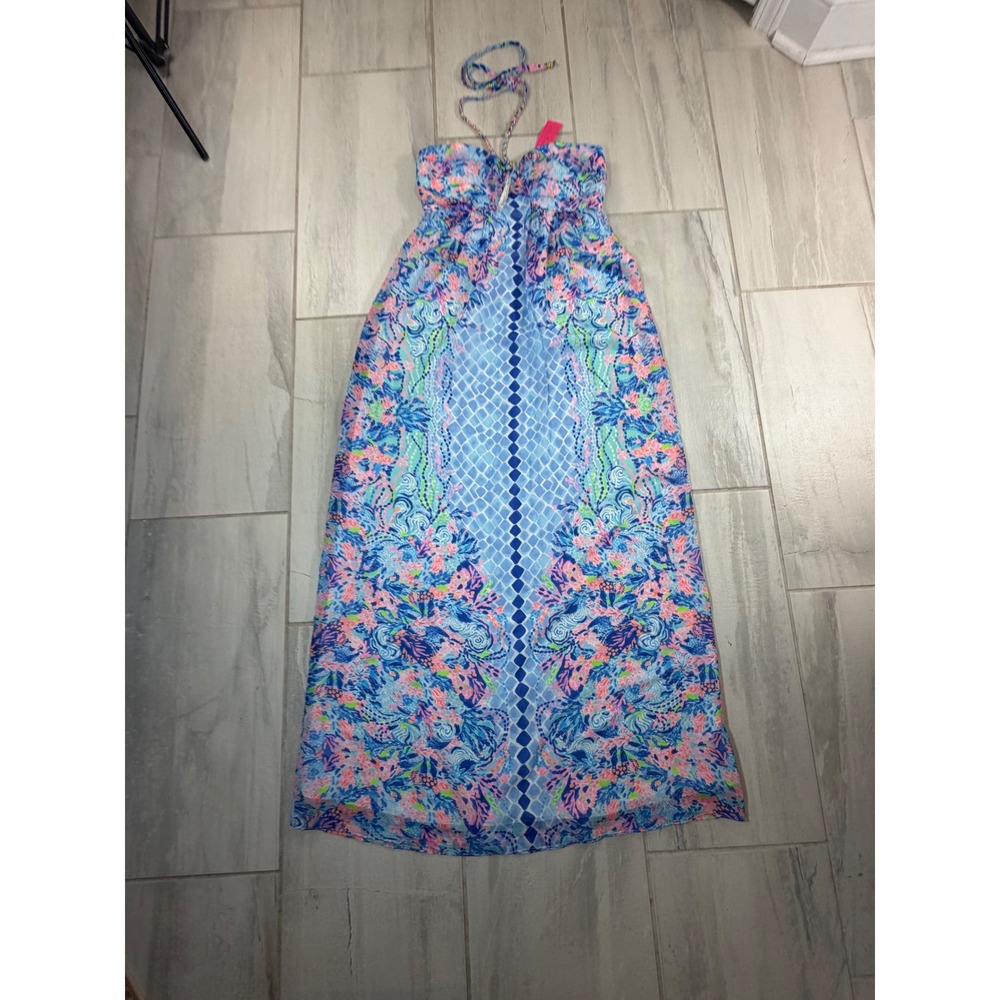 Lilly Pulitzer Viv Maxi Dress Hidden Treasure Engine Multi Blue Pink Size 4 NEW